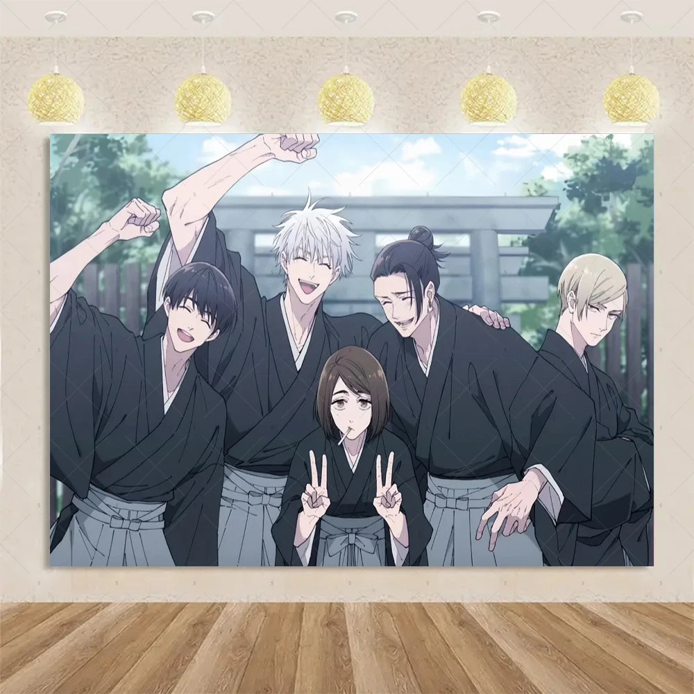 Jujutsu Kaisen Theme Background Birthday Party Decorations Anime Character Gojo Satoru Backdrop Kids Poster Photography props