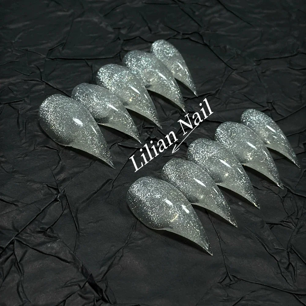 10Pcs Spice Girl Colorful Handmade Full Cover False Nail Y2K Long Dragon Shape Claw Cat Eyes Gradients Reusable Press On Nails