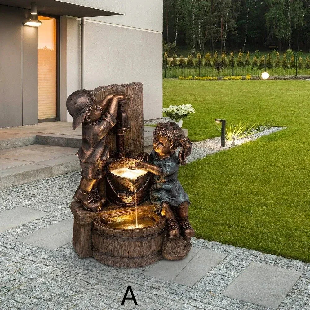 Creative Boy And Girl Water Play Ornaments Sculptures Retro Garden Gardening Crafts Home Decor New Products Outdoor Decoration