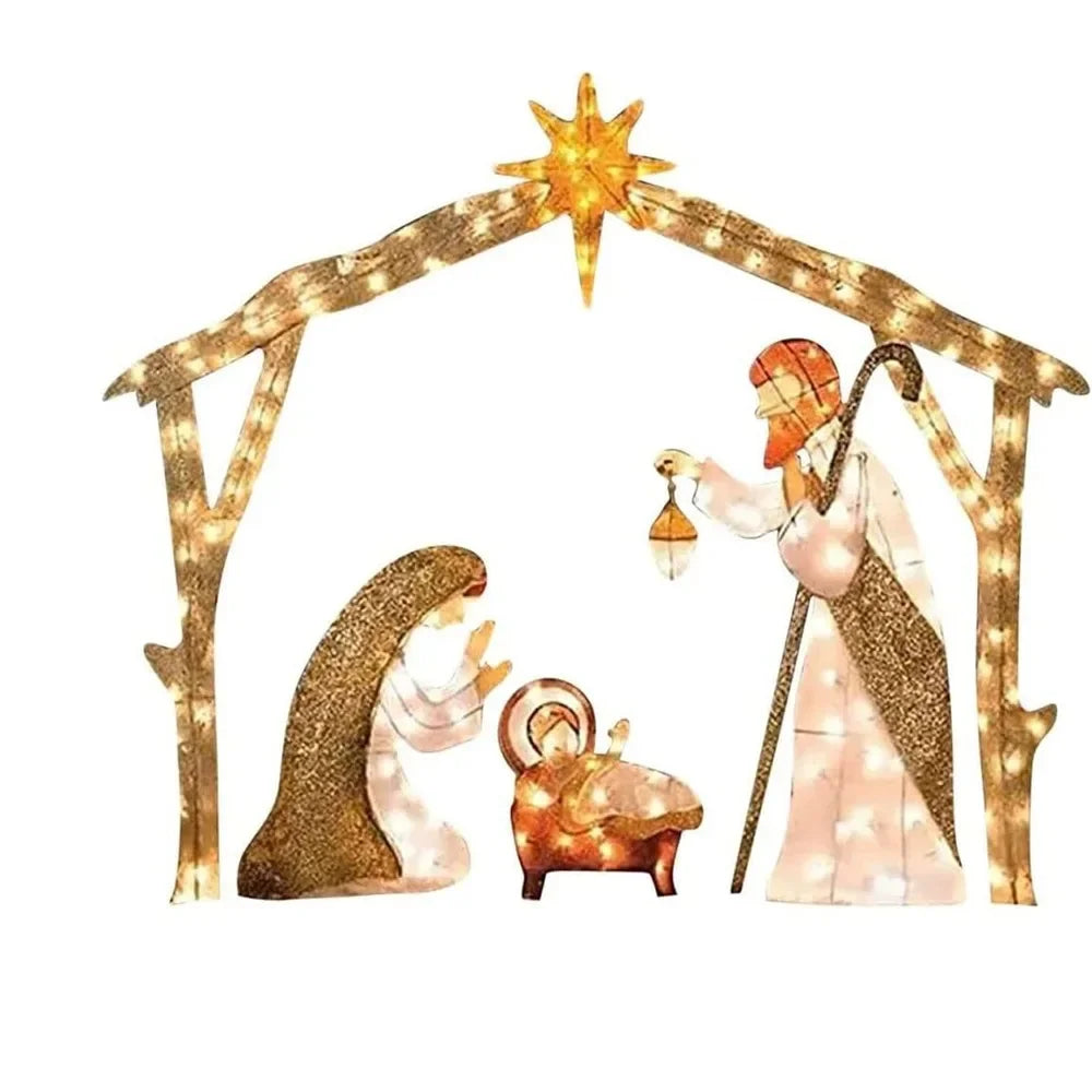5.5FT Outdoor Lighted Nativity Scene With light Waterproof Nativity Scene Christmas Decoration Easter Yard Decoration