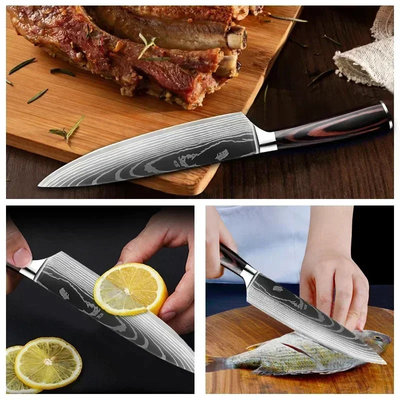 Professional Kitchen Knives Damascus Japanese Santoku Cleaver Slicing Knife Stainless Steel Boning Knife Butcher Cleaver Knife