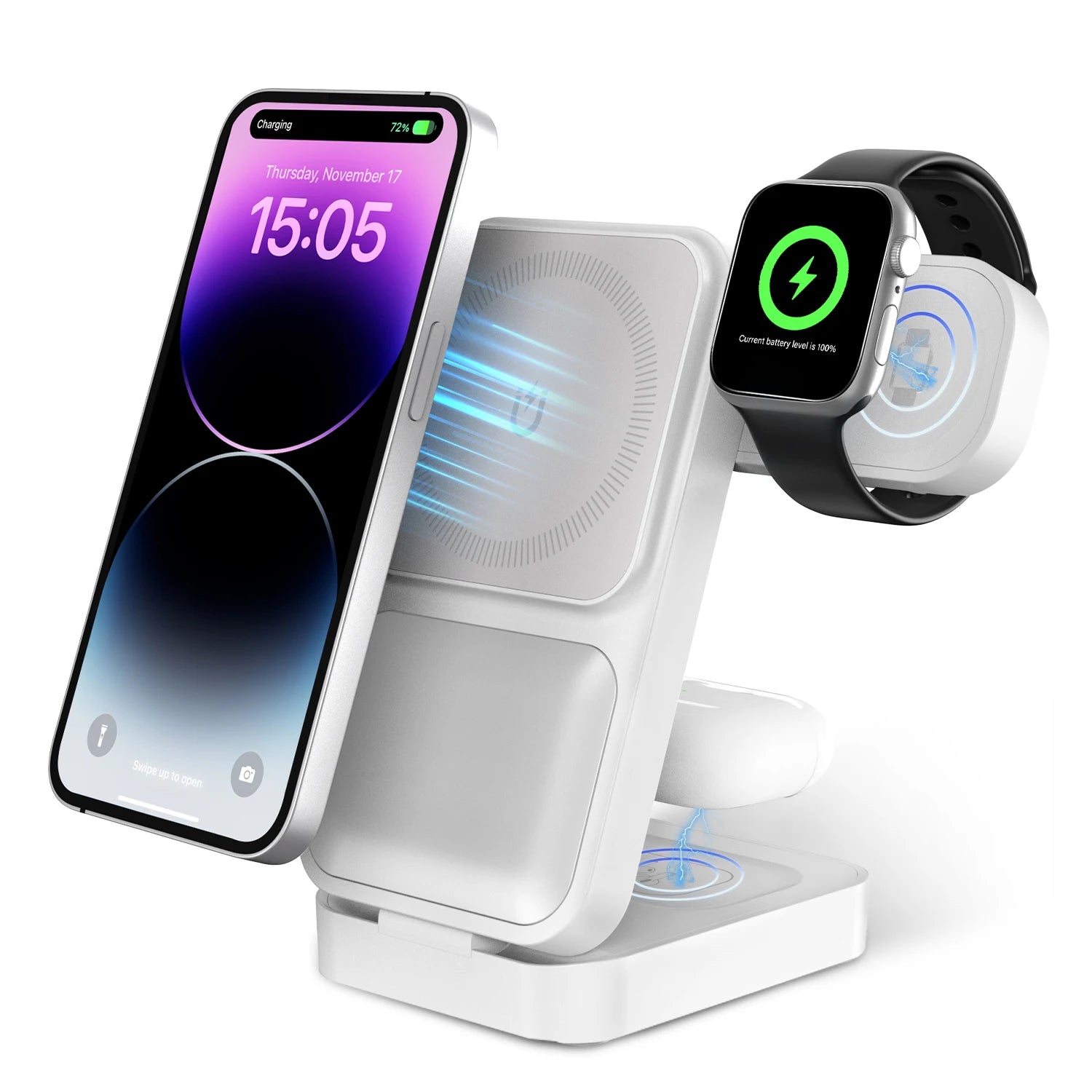 3in1 Foldable Wireless Charger Qi2 Multifunctional Stand Clock Wireless Charger Adapter Type-c Station For iPhone 16 15 Pro Max