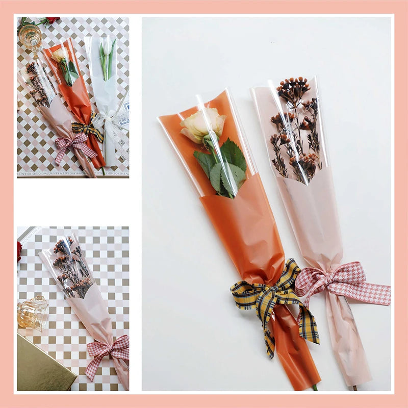 Tulip Single Rose Sleeve Bag, Flower Bag, Bouquet Packaging Bags, Flower Shop, New, 50Pcs