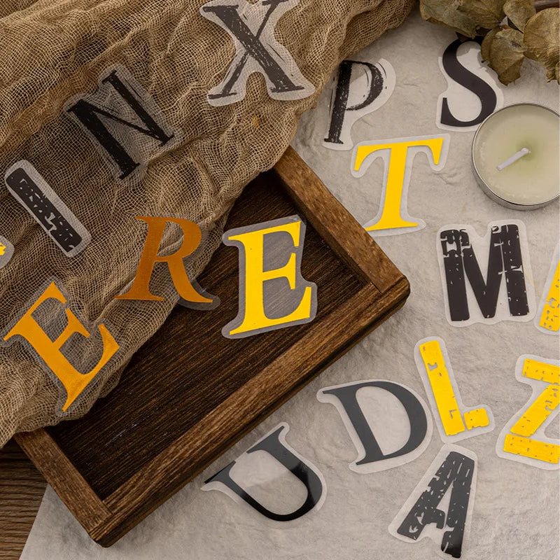 52-Piece Vintage 26 English Alphabet Stickers, Upper & Lowercase Letters with Retro Fonts, Self-Adhesive for Journal Decoration