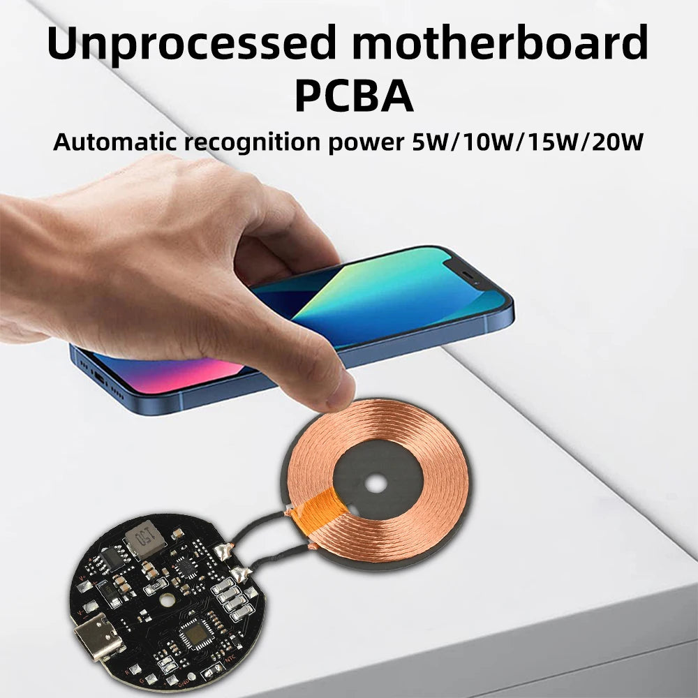 20W High Power Wireless Charger Transmitter Module 12V/24V Type-C Fast Charging Circuit Coil Charger Board for Mobile Phone