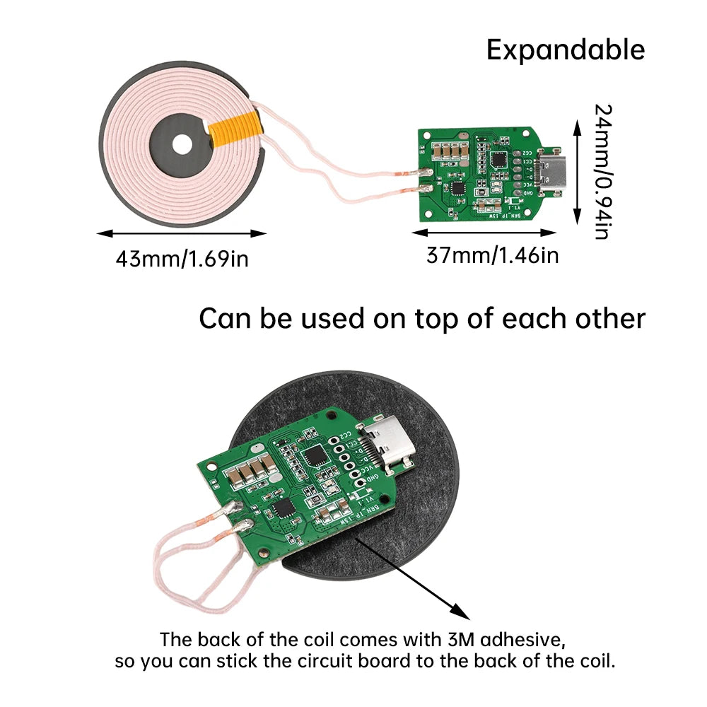 5W/10W/15W Adaptive Wireless Charging Module DIY Fast Charger Type-C Interface DIY Wireless Charger For Phone Electronic Devices