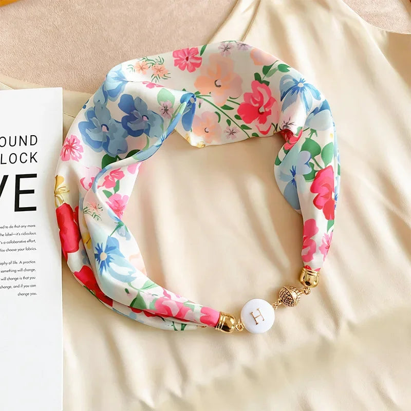 Imitation Silk Scarf Magnetic Buckle Necklace Pendant Wearing Spring and Autumn Cervical Protection for Women