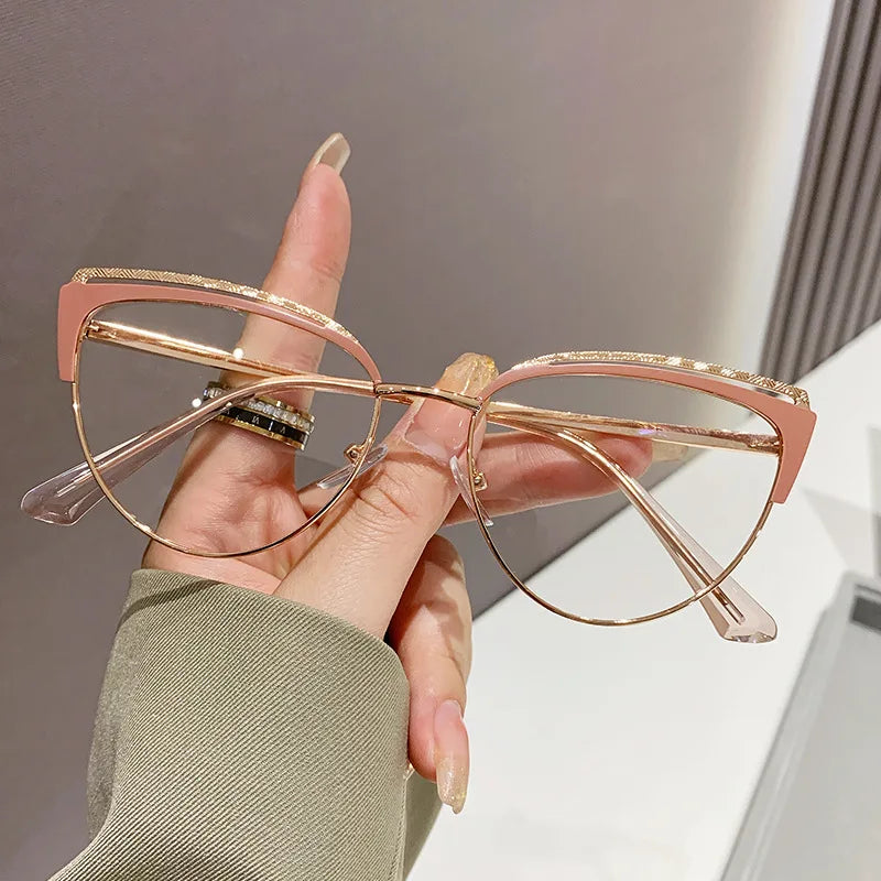 2024 Anti-blue Light Women Cat Eye Eyewear Luxury Metal Frame Oversized Optical Spectacle Eyeglasses Female Vintage Glasses