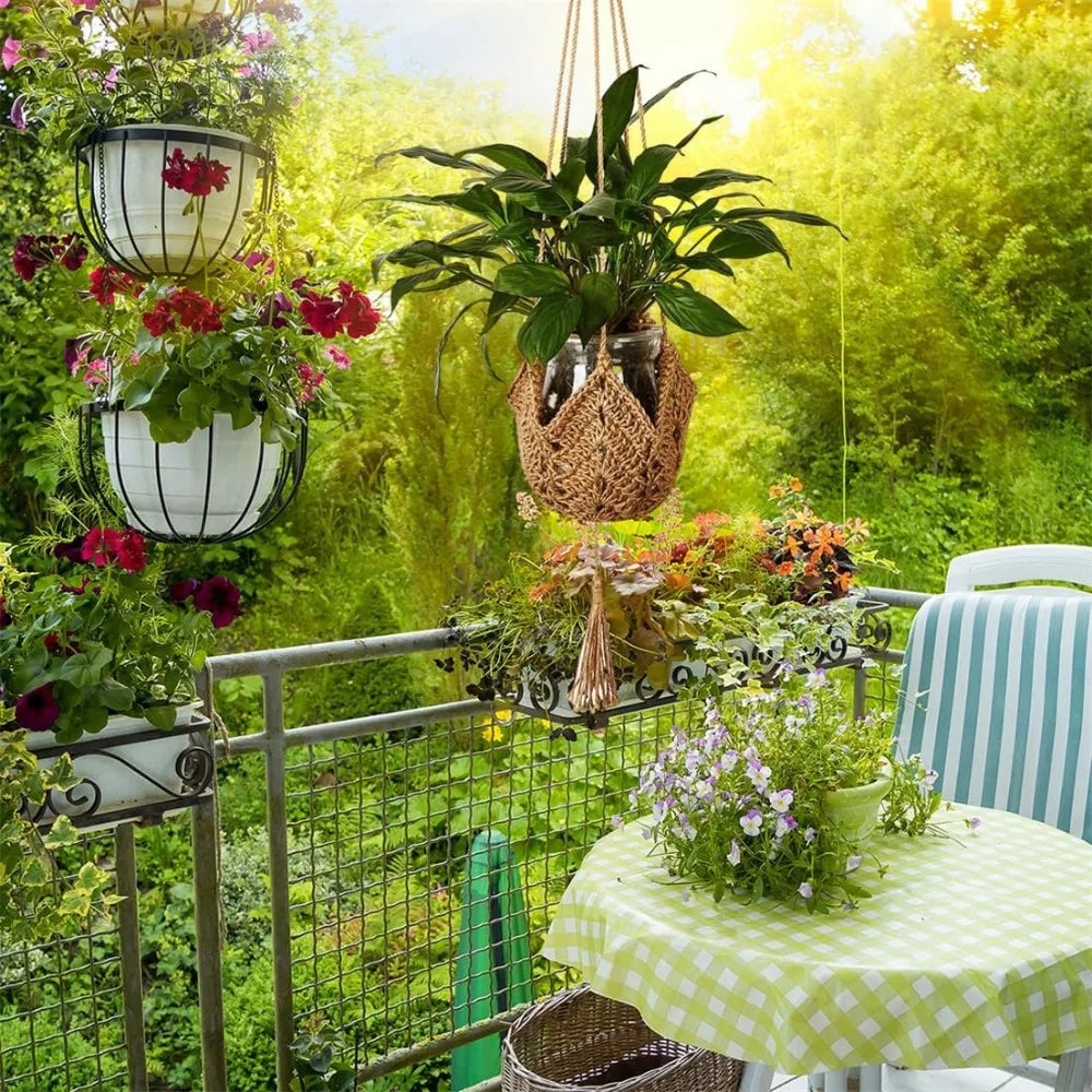 2 Pcs For Hanging Planters Baskets Jute Rope Macrame Plant Hanger Wall Hanging Flower Pot Holder with Hanging Hooks Home Decor