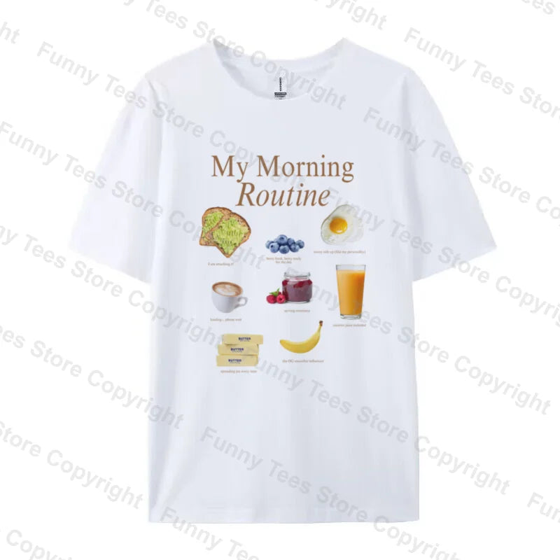 Y2k Aesthetic Breakfast T-Shirts for Women 2026 Summer Oversized Cotton Graphic Tees Cute Foodie Shirt Unisex Fashion Streetwear