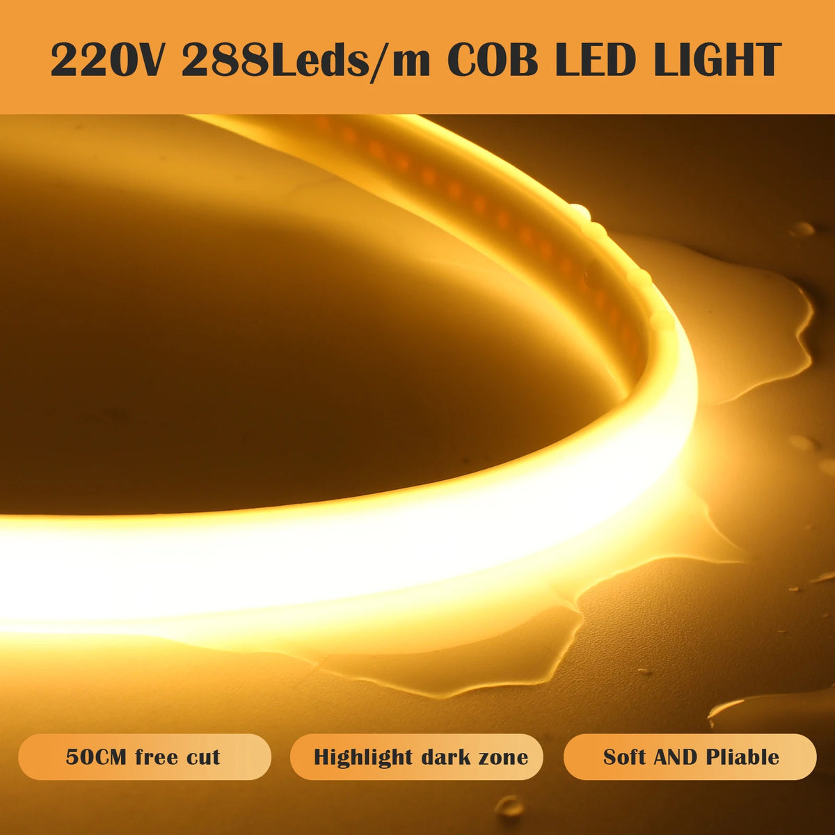 AC 220V COB Strip With ON/OFF Switch White 3000K 4000K 6000K IP65 Waterproof Home Decor Flexible Ribbon LED Neon Light 1M-35M