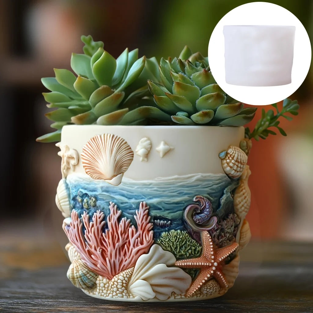 Sea Bay Canyon Relief Succulent Plant Flower Pot Resin Silicone Mold Mountain Range Sea Sunrise Relief Storage Box Gypsum Molds