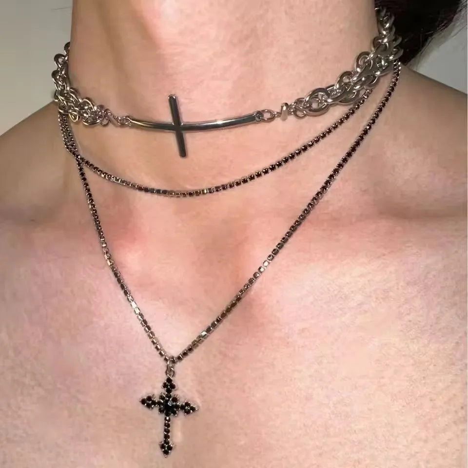 Personalized Punk Star Heart Cross Chain Double Layer Necklace for