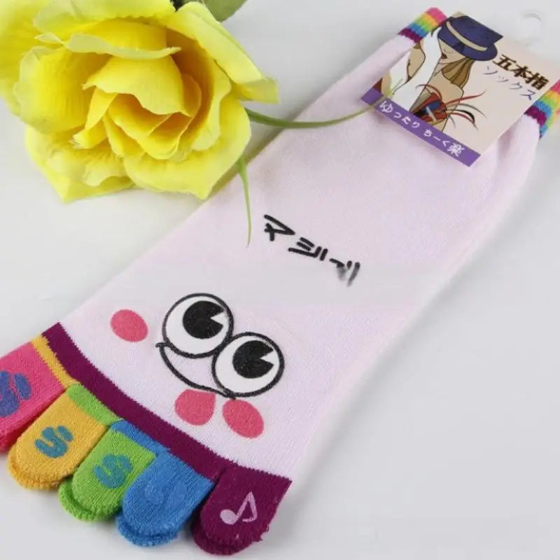 NEW Cute Cartoon Five-toed Crew Finger Socks, Breathable Short Cotton Socks for Casual Wear, Novelty Toe Socks with Funny Design