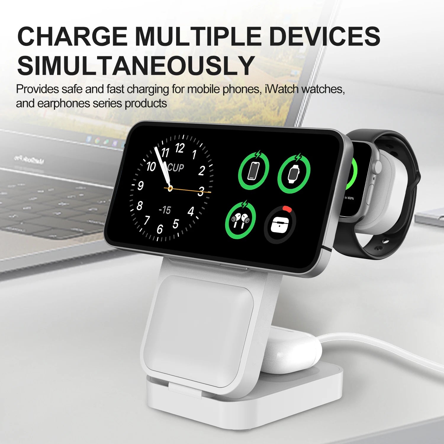 3in1 Foldable Wireless Charger Qi2 Multifunctional Stand Clock Wireless Charger Adapter Type-c Station For iPhone 16 15 Pro Max