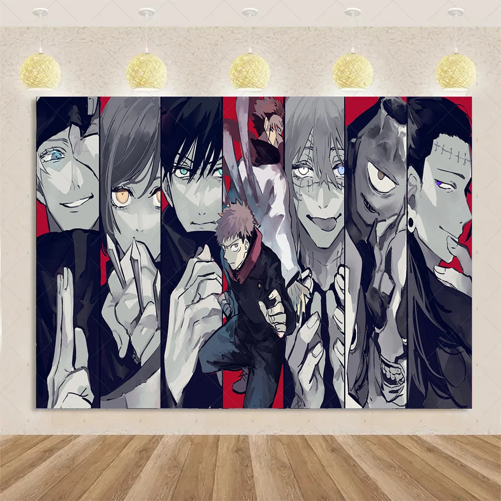 Jujutsu Kaisen Theme Background Birthday Party Decorations Anime Character Gojo Satoru Backdrop Kids Poster Photography props