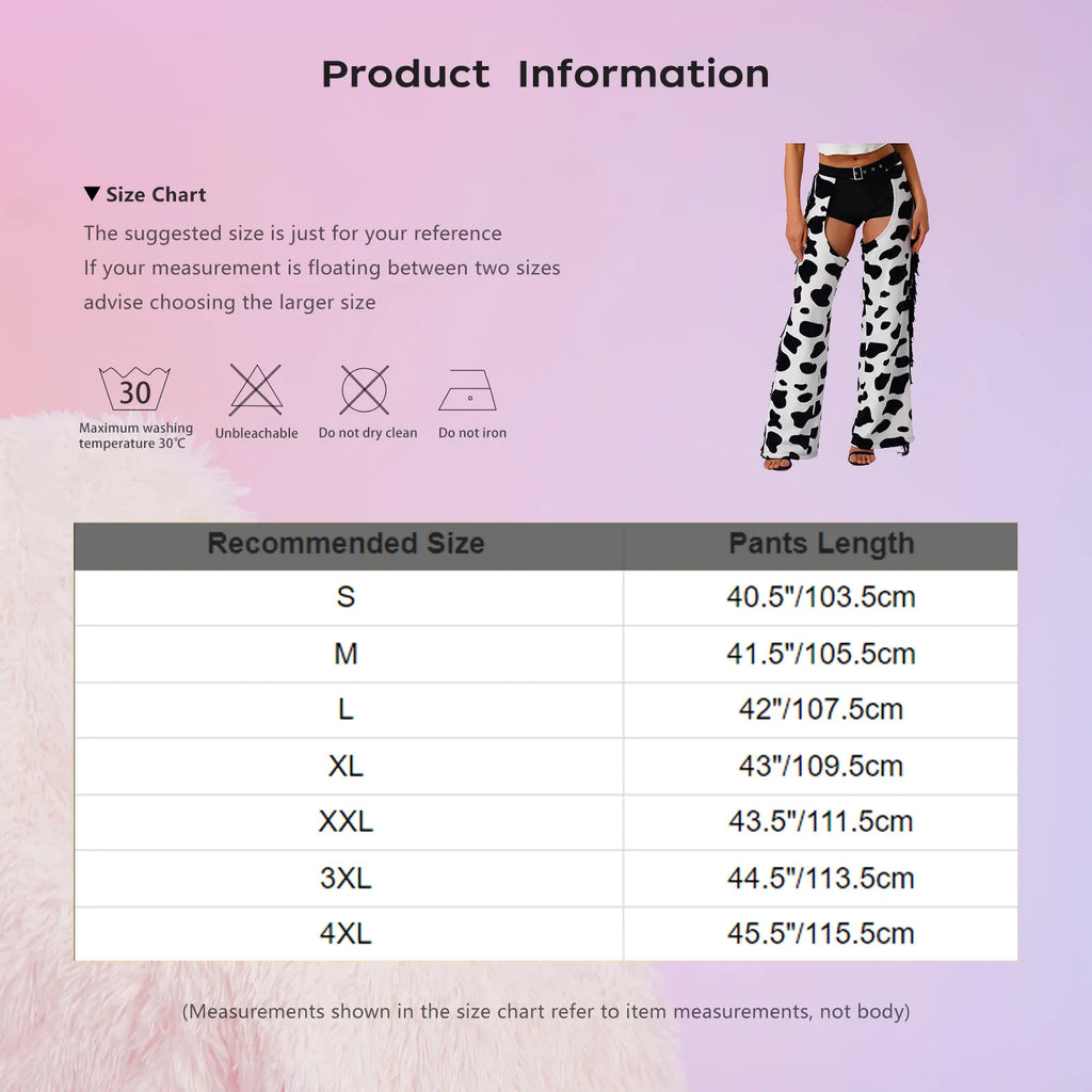 Womens Cow Spot Pattern Flannel Long Pants Adjustable Waist
