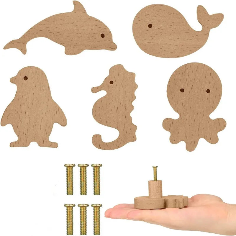 Wooden Children's Cabinet Handle Wall Hooks Furniture Handles for Cabinets and Drawers Door Knobs Kitchen Wardrobe Door Handles