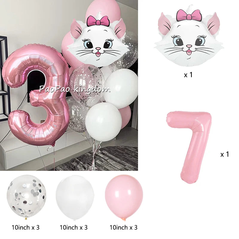 1 Set Marie Cat Theme Balloons Kids Happy Birthday Party Decor Latex Foil Balloons Baby Shower Girl Toys Gift
