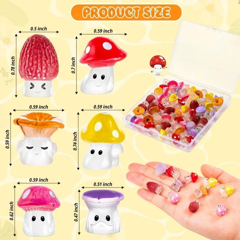 24/48pcs Mini Mushrooms Luminous Cute Tiny Mushroom Figurine for