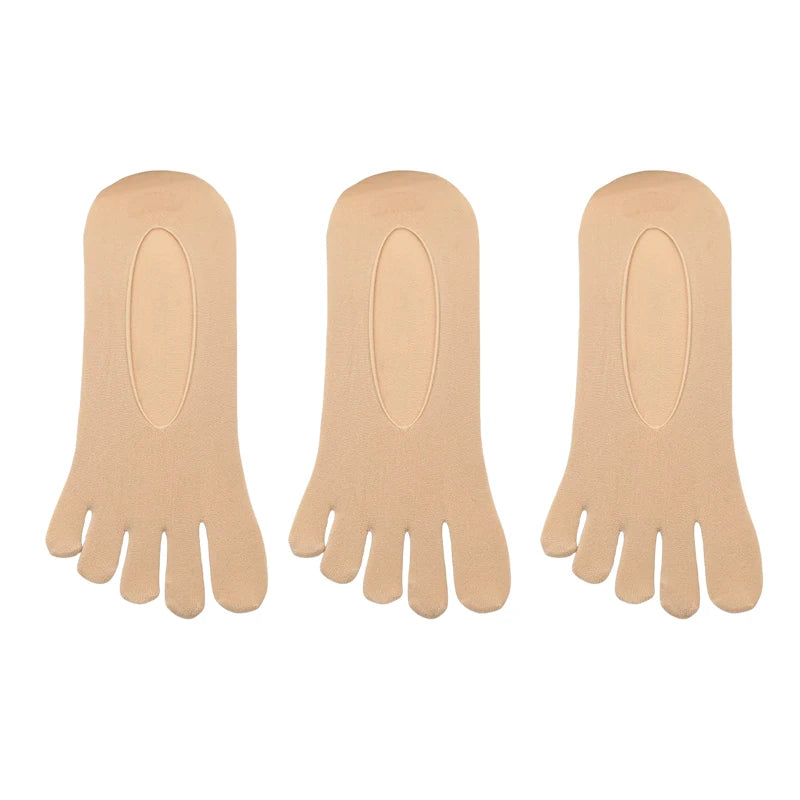 3 Pairs Men Invisible Toe Socks Thin Velvet Breathable Elastic Silicone Non-slip Five Finger Sock Comfortable Casual Slipper Sox
