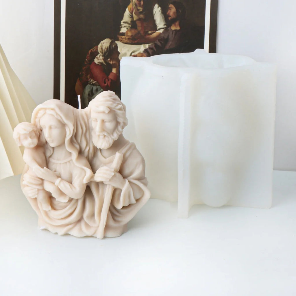 3D Holy Family Statue Silicone Mold Jesus Virgin Mary Baby Family with Three People Candle Resin DIY Tool Religion Home Decor