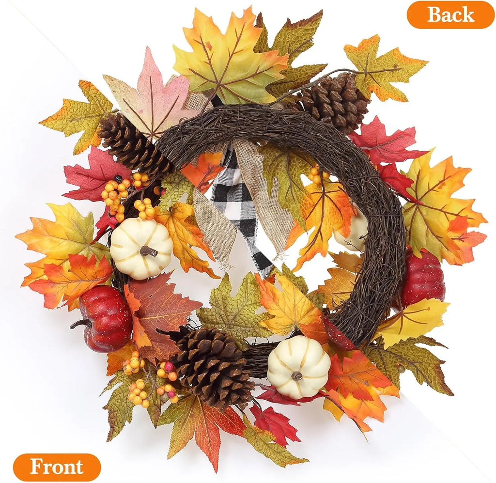Garvee 20Inch Halloween Pumpkins Fall Wreath Artificial Flower Wreath
