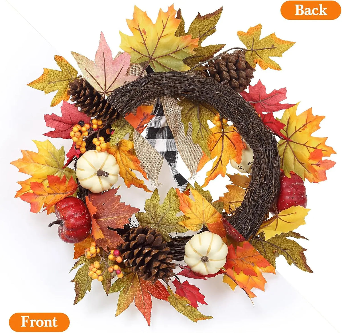 Garvee 20Inch Halloween Pumpkins Fall Wreath Artificial Flower Wreath