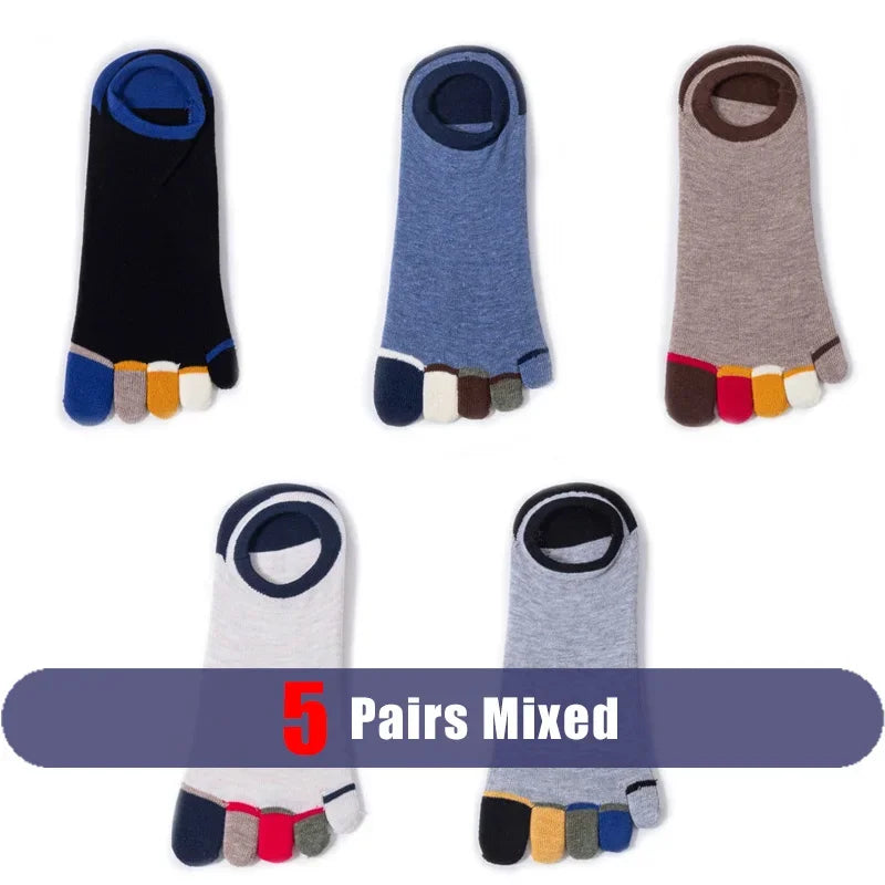 5 Pairs Summer Man Toe No Show Socks Invisible Shallow Mouth Thin Sweat-Absorbing Breathable Cool Five Finger Boat Socks Ankle