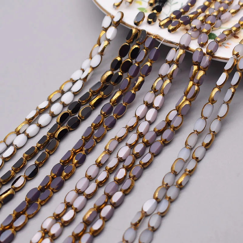 4x7mm 50pcs/lot Briolette Oval Glass Beads Plating Gold Color