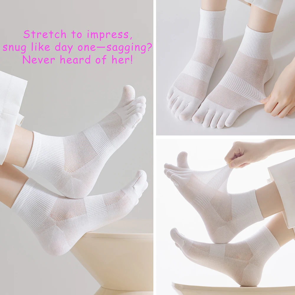 3 Pairs Women's Summer Toe Separator Socks - Pure Cotton, Antibacterial Anti-Odor, Breathable Mesh Design for Fungal Protection