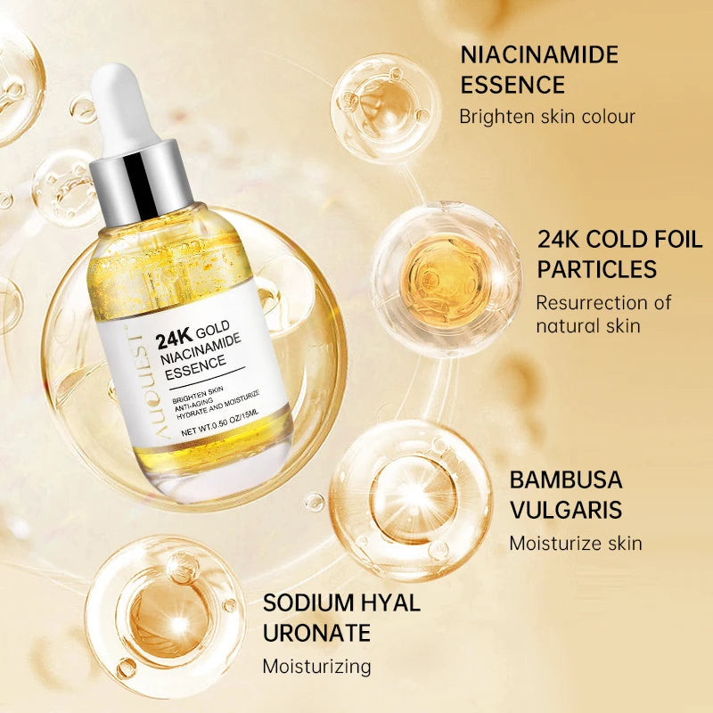 24k Gold Niacinamide Face Serum Whitening Moisturizing Dark Spot Removal Hyaluronic Acid Rejuvenation Facial Serum Skin Care