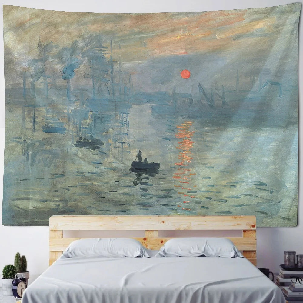 French Monet oil painting tapestry home landscape painting art wall hanging room decoration yoga mat sofa blanket bed sheet