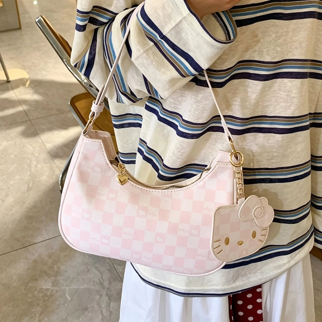 Women Y2K Cute Underarm Shoulder Bag Checkerboard Pattern PU