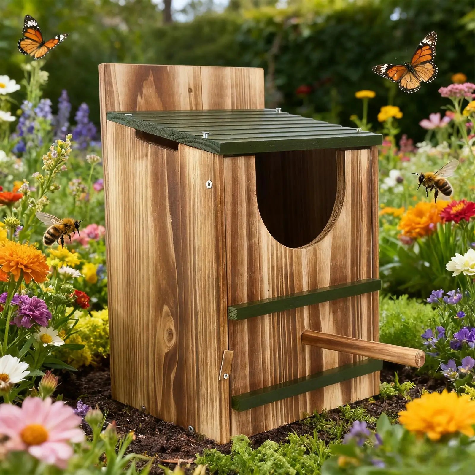 Owl Box Wooden Bird House Waterproof Carbonized Shelter for Garden Outdoor Window Squirrel Pigeon Hummingbird Nesting Home Decor