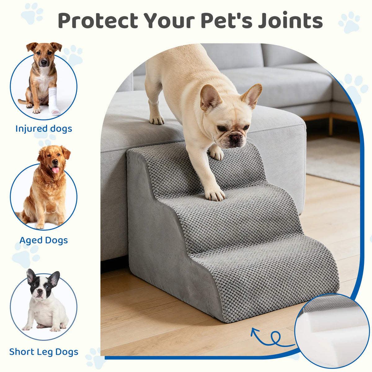 JHK 3-5 Step High-Density Foam Dog Stairs Ramp for