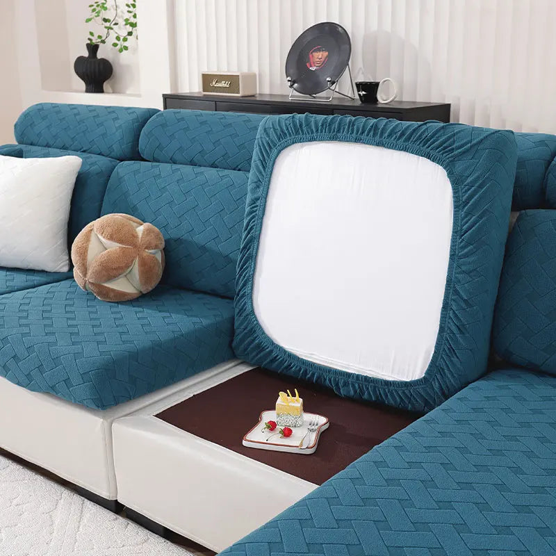 Solid-Color Interwoven Jacquard Sofa Cushion Covers Modular Sofa Set Removable Stretch Spandex Sofa Covers For Office Decor