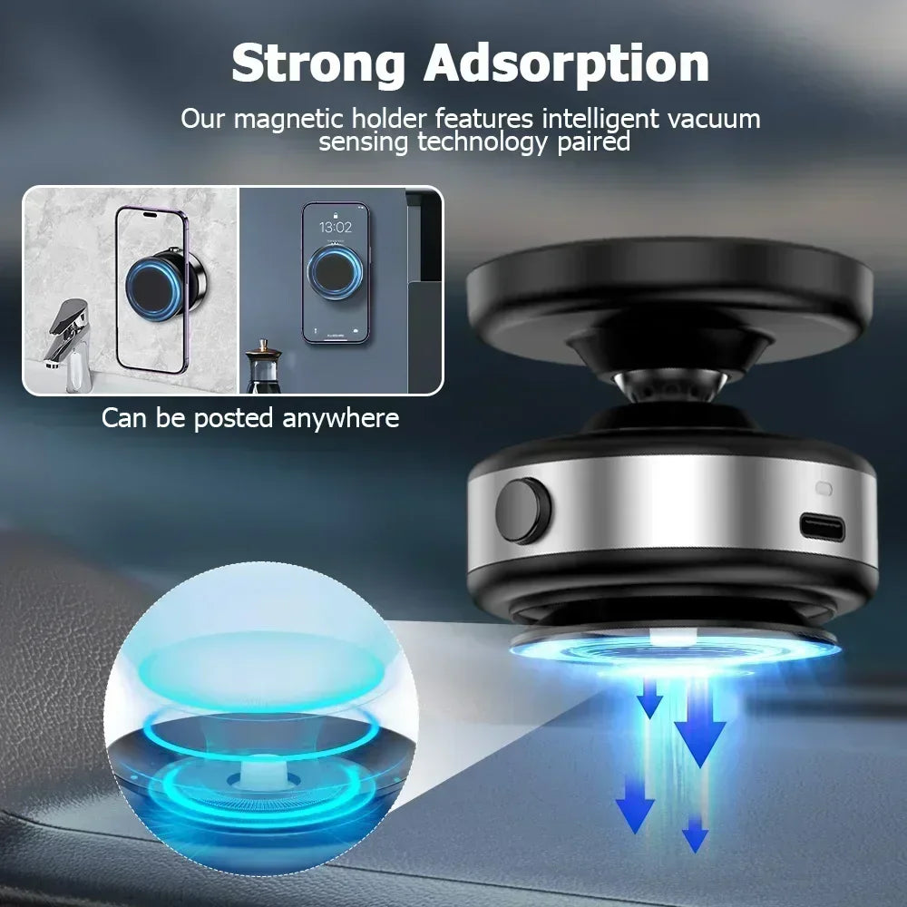 Car Center Console Wireless Charger Magnetic Vacuum Suction Cup Phone Holder for Magsafe iPhone 16 15 14 13 Fast Charging Stand