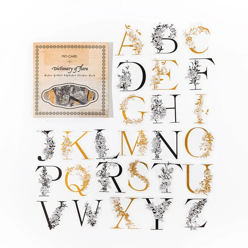 52-Piece Vintage 26 English Alphabet Stickers, Upper & Lowercase Letters with Retro Fonts, Self-Adhesive for Journal Decoration