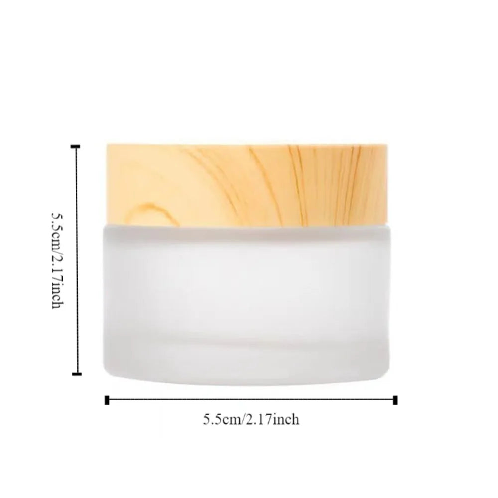 Durable Wood Grain Lid Frosted Glass Cream Jar Screw Cap Cosmetic Container Jar Cream Bottle Round Scrub Sub-bottling Skin Care