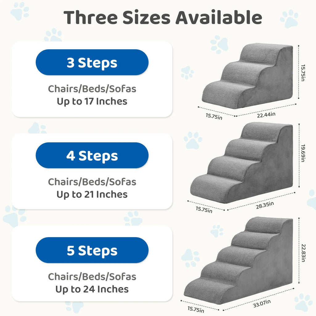 JHK 3-5 Step High-Density Foam Dog Stairs Ramp for