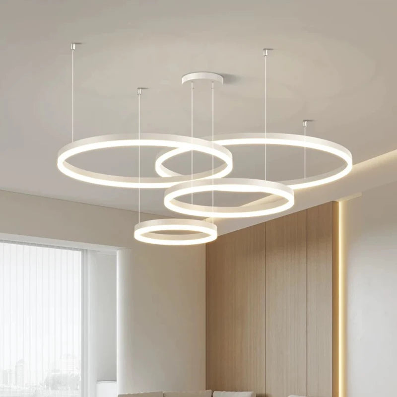 Minimalist Modern LED Chandelier Brushed Gold Black Ceiling Rings