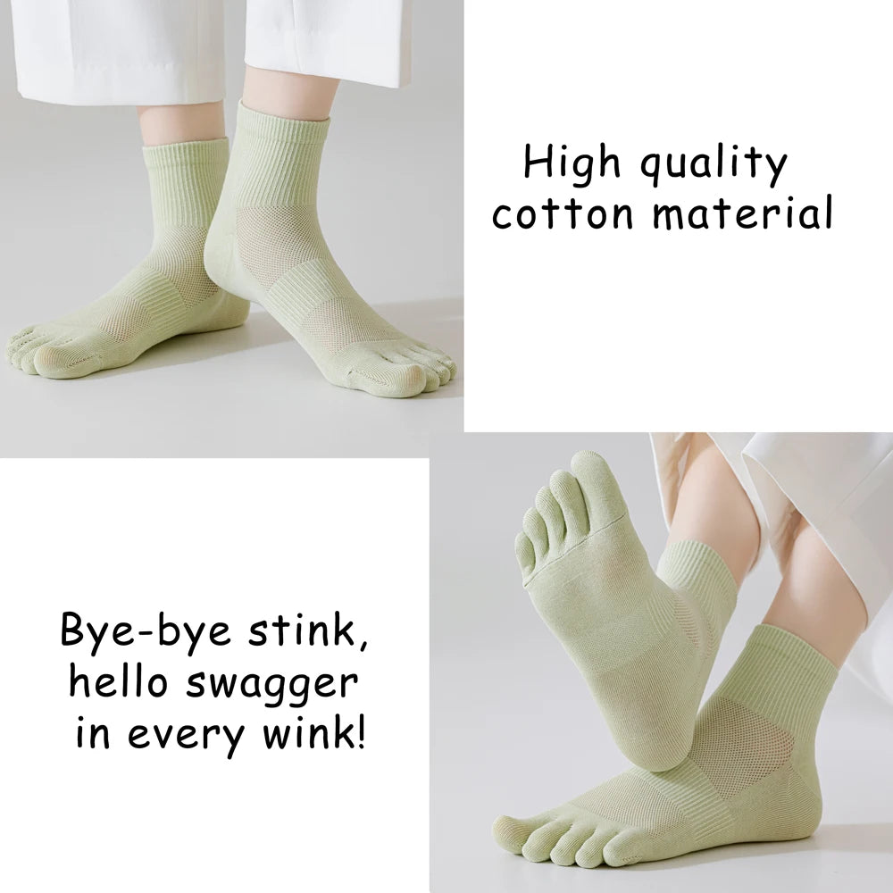 3 Pairs Women's Summer Toe Separator Socks - Pure Cotton, Antibacterial Anti-Odor, Breathable Mesh Design for Fungal Protection