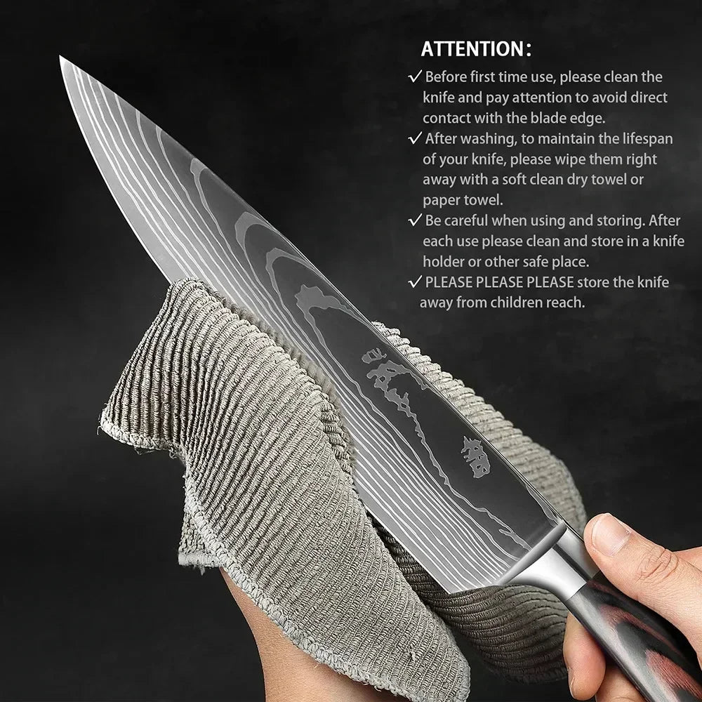 Professional Kitchen Knives Damascus Japanese Santoku Cleaver Slicing Knife Stainless Steel Boning Knife Butcher Cleaver Knife