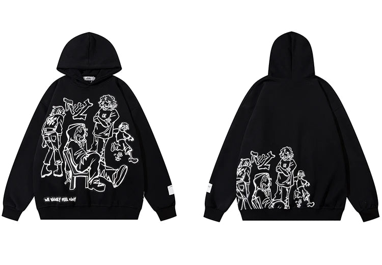2025 Men Streetwear Pink Hoodie Sweatshirt Funny Cartoon Graphic Hoodie Autumn Harajuku Anime Hooded Pullover Hip Hop Hipster