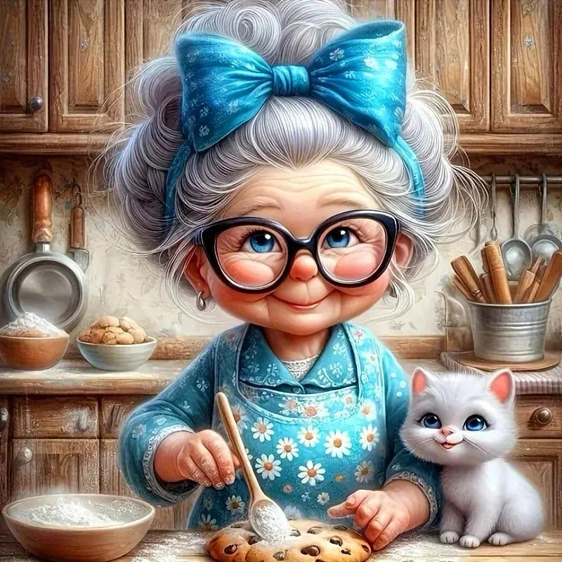 Huacan 5D DIY Diamond Painting Portrait Grandma Kits Full Drill Embroidery Old Lady Rhinestone Pictures Mosaic Animal Home Decor