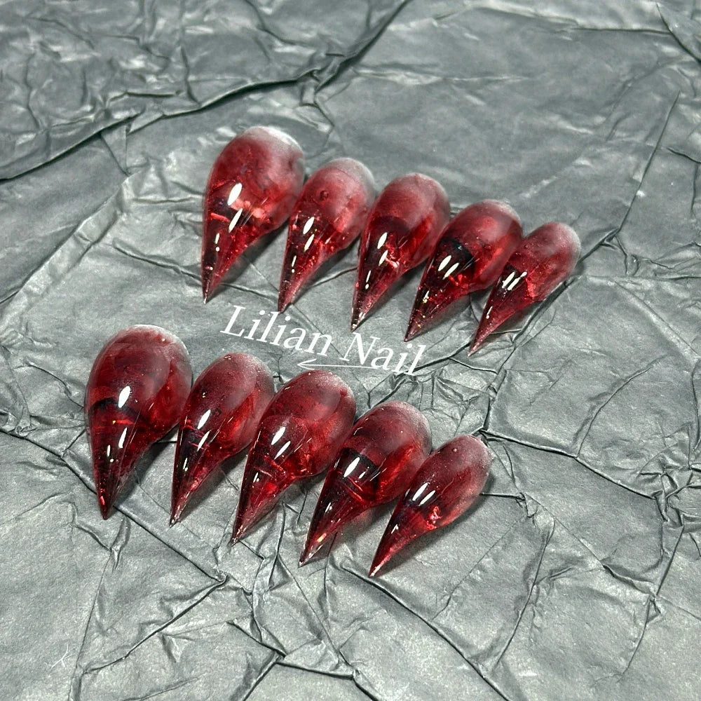 10Pcs Spice Girl Colorful Handmade Full Cover False Nail Y2K Long Dragon Shape Claw Cat Eyes Gradients Reusable Press On Nails