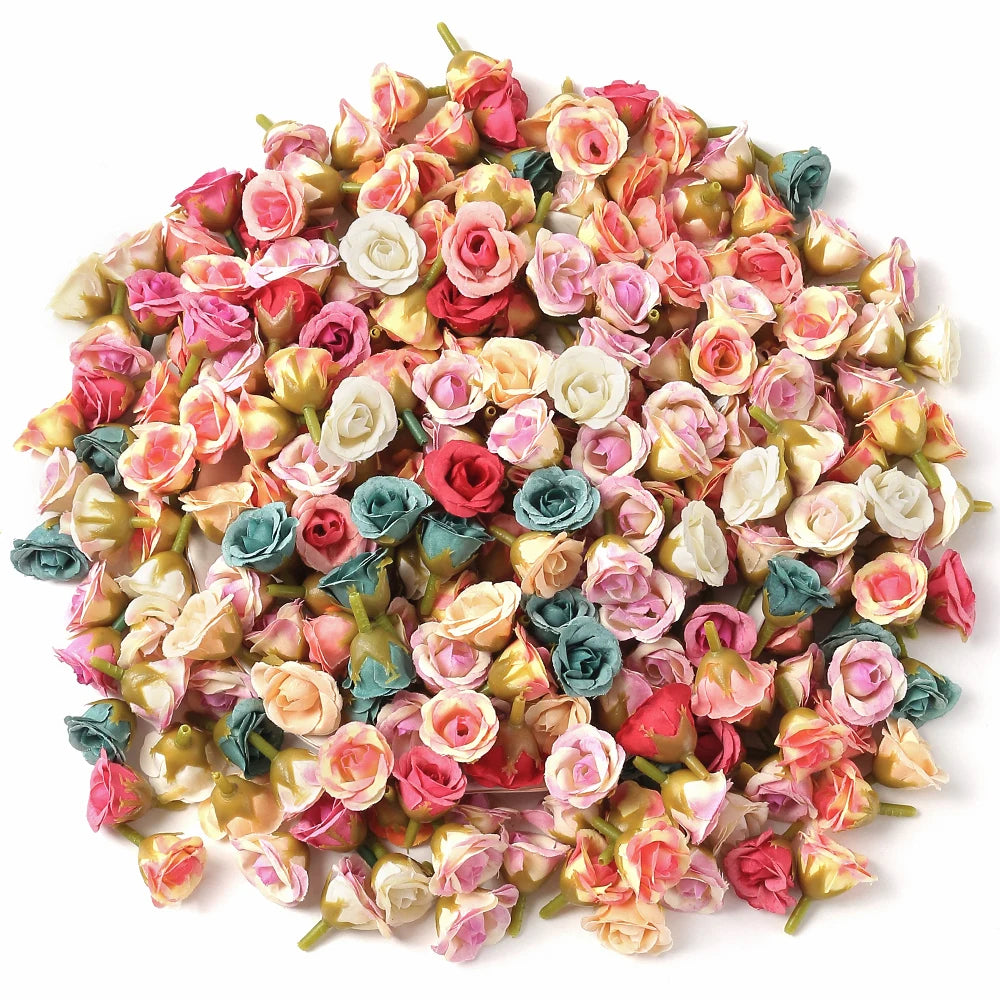 100Pcs Mini Silk Rose Artificial Flowers Head Fake Flowers For Home Decor Wedding Decoration DIY Bride Wreath Gifts Accessories