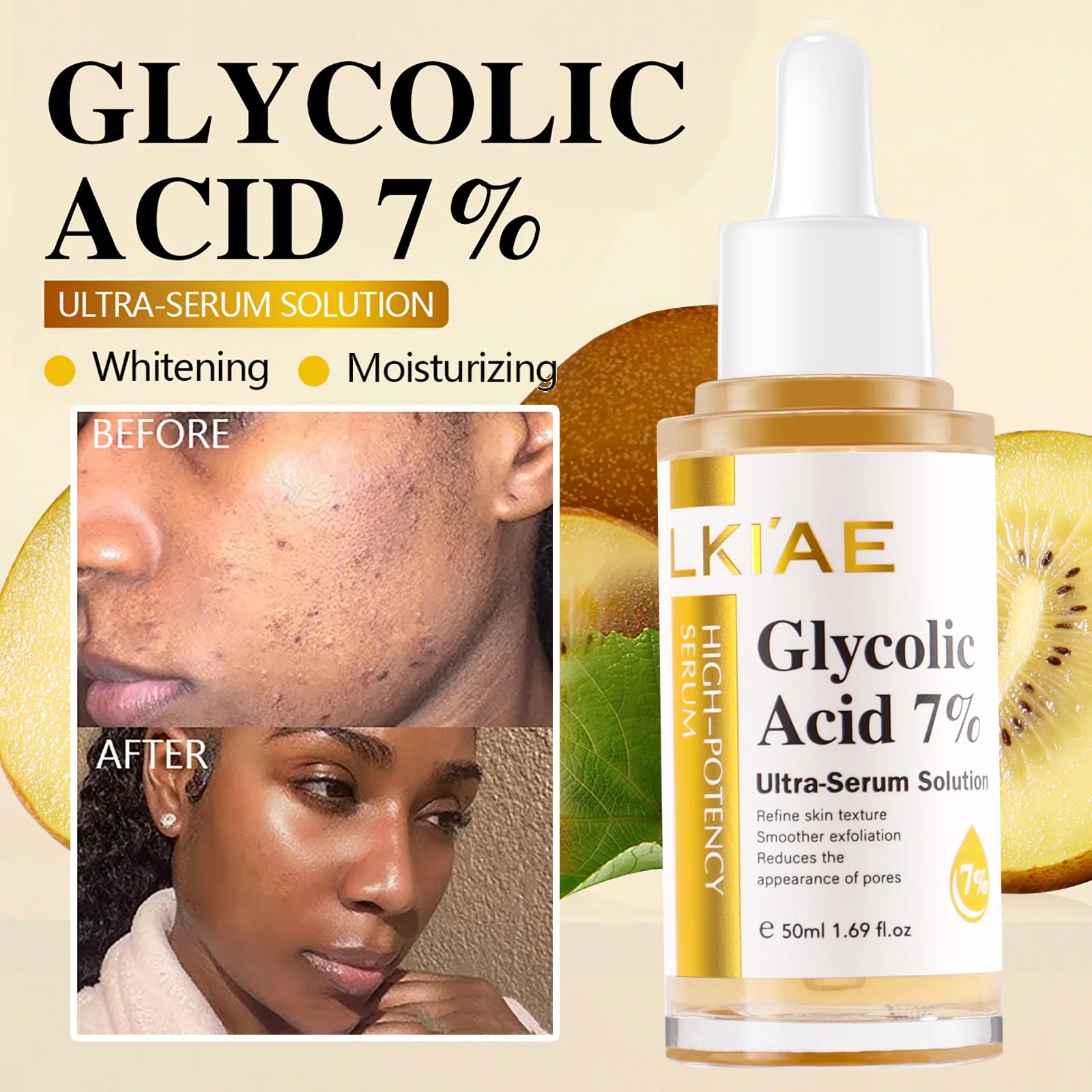 LKIAE Glycolic Acid Brightening Skin Care Set, Reduce Dark Spots, Unclog Pores, Clean Skin, Whitening Kit For All Skin Types