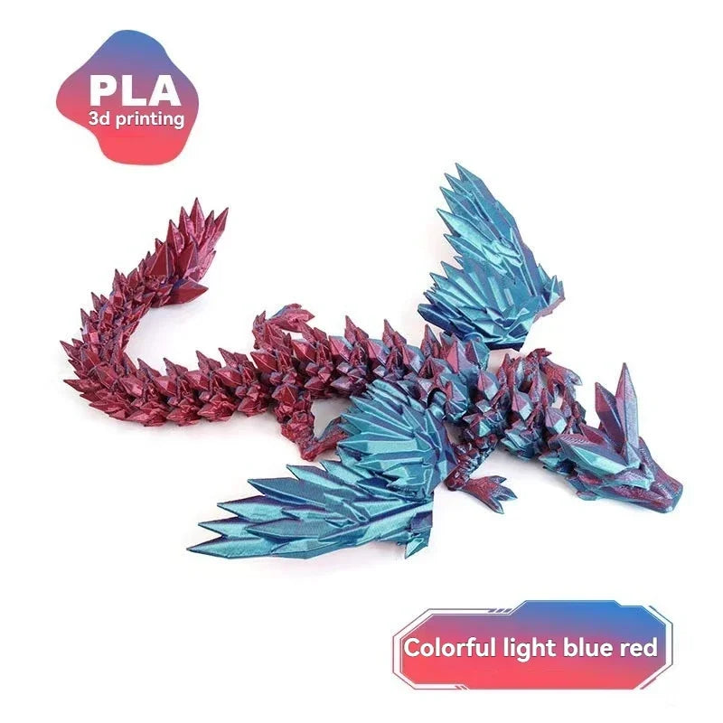 3D Printed Dragon Colorful Gem Dragon Figurines Movable Joint Rotatable Articulated Dragon Crafts Desktop Western Action Figure